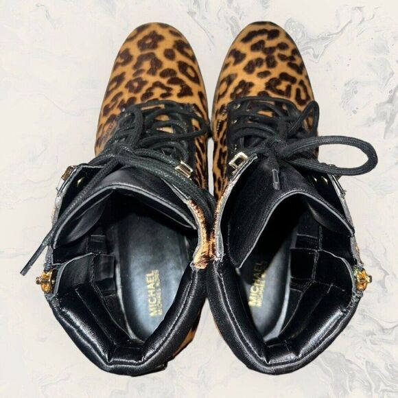 Michael Kors Rosario Cheetah-Print Fur Zip Lace Up Combat Boot Womens Size 11M - Picture 6 of 8